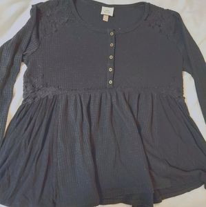 Knox Rose peplum thermal/ waffle knit tee